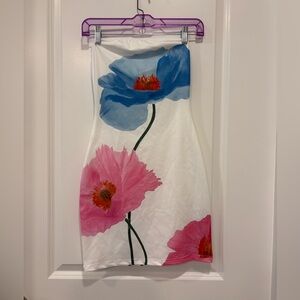 Floral Print Women's Dress - Blue and Pink